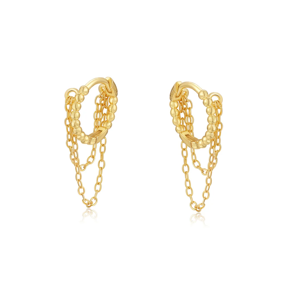 Europe and America Fashion Jewelry 925 Sterling Silver Two Layer Long Tassel Chain Gold Plated Hoop Earring Jewelry for Women