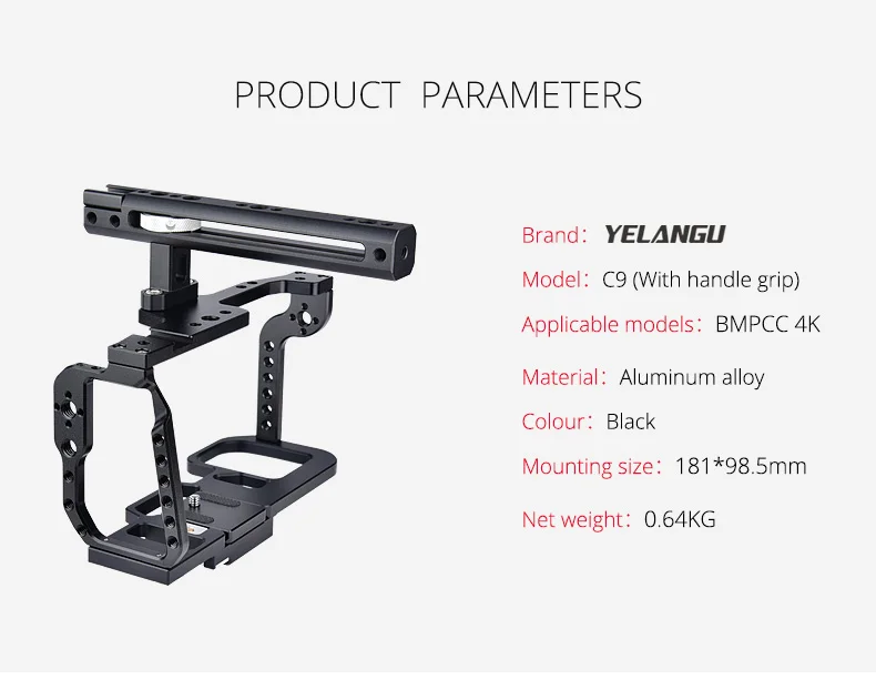 YELANGU C9 Aluminum alloy Camera Cage For for Blackmagic Design Pocket Cinema Camera BMPCC 4K 6K Cage Rig