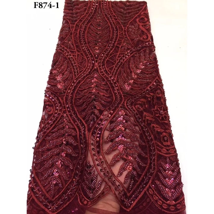 

2019 wine embroidery sequin lace luxury french tulle 3d flowers beads lace korean dress bridal lace