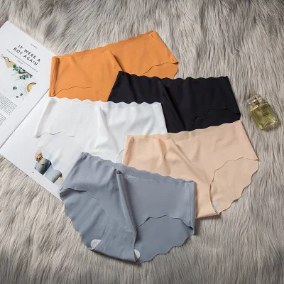 

Girls' seamless panties ladies' wavy ice panties breathable low-waisted one-piece women's ice silk traceless knickers women, White/gray/black/skin/orange