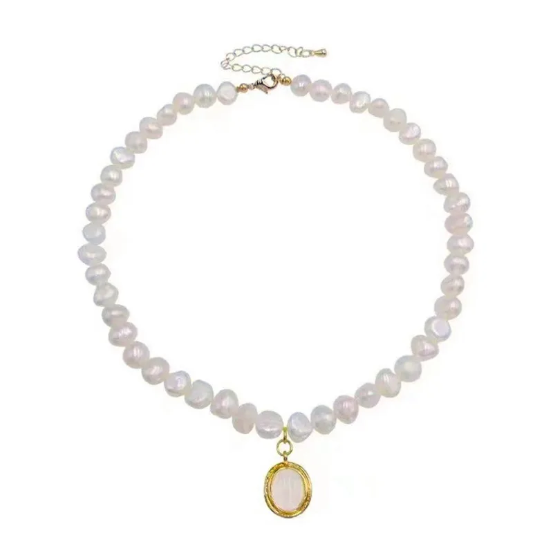 

Baroque Style Freshwater Pearl Necklace Moonstone Pendant Necklace for Women