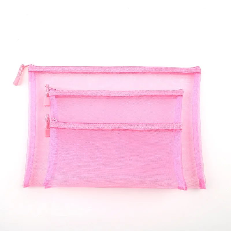 Black Nylon Mesh Zipper Pouch With Zip Document Bag For School Office