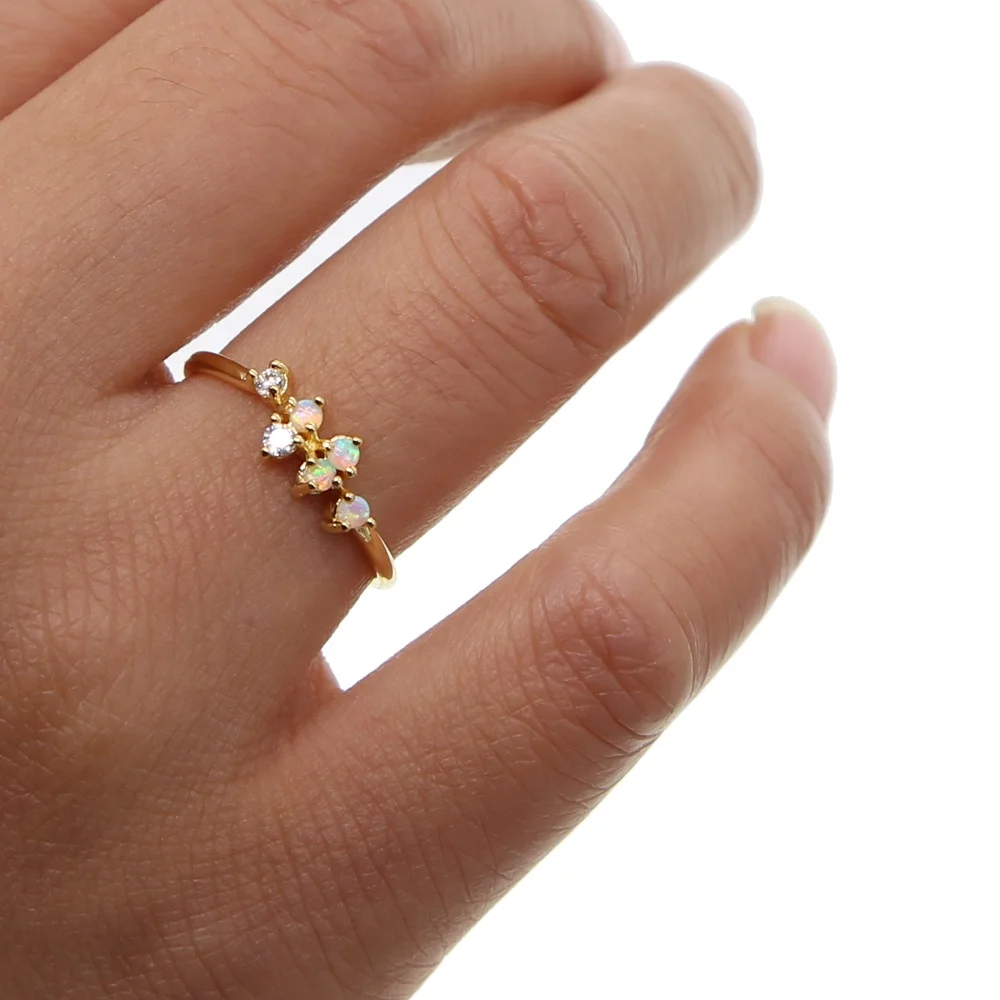 

fashion gold jewelry tiny small opal white cz thin band fashion gold small ring