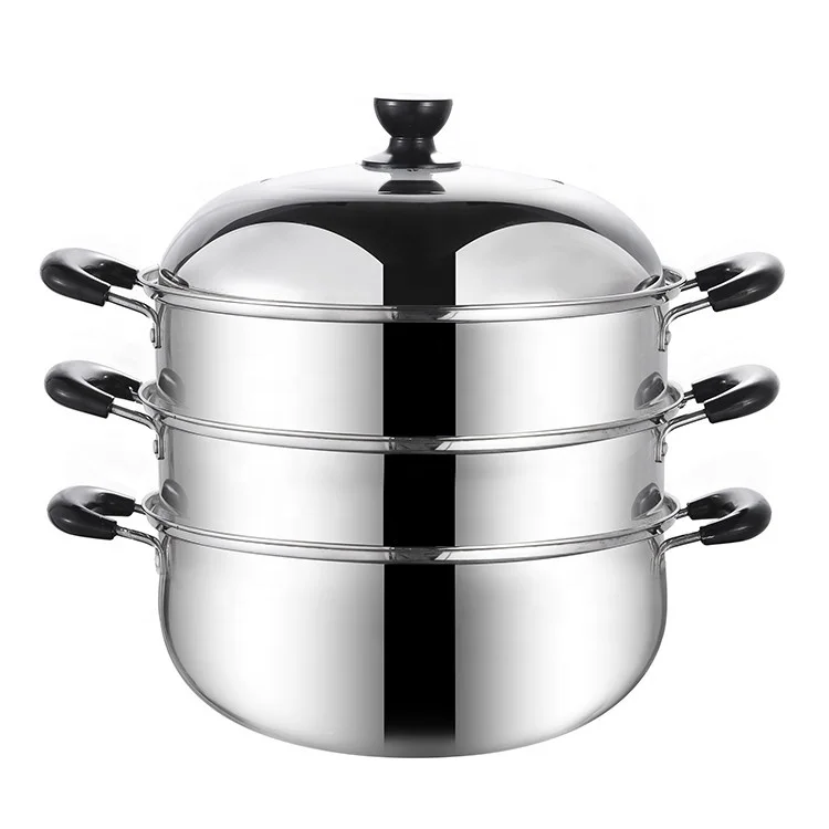 

Factory stainless steel high quality cooking pot food steamer pot, Silver
