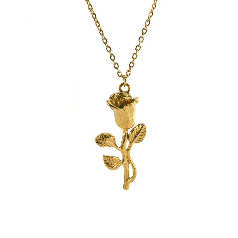 

Wholesale French Style Accessories Jewelry 18k Gold Plated Stainless Steel Rose Pendant For Women Necklace