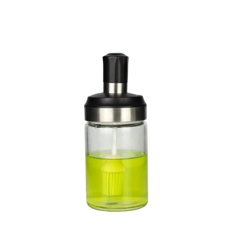 

230ml Kitchen Olive Oil Glass Bottle Honey Spices Glass Bottles with Brush Spoon, Transparent