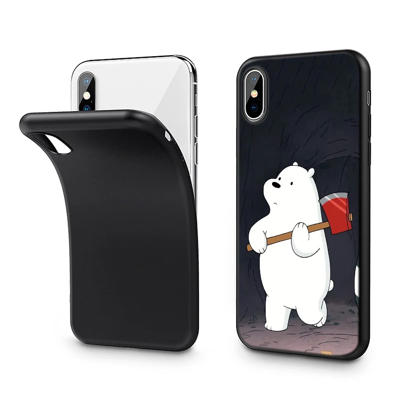 

Cute We Bare Bears Naked Black Matte TPU Slim Phone Case for iPhone 12 11 X XS XR Se Print Mobile Cover