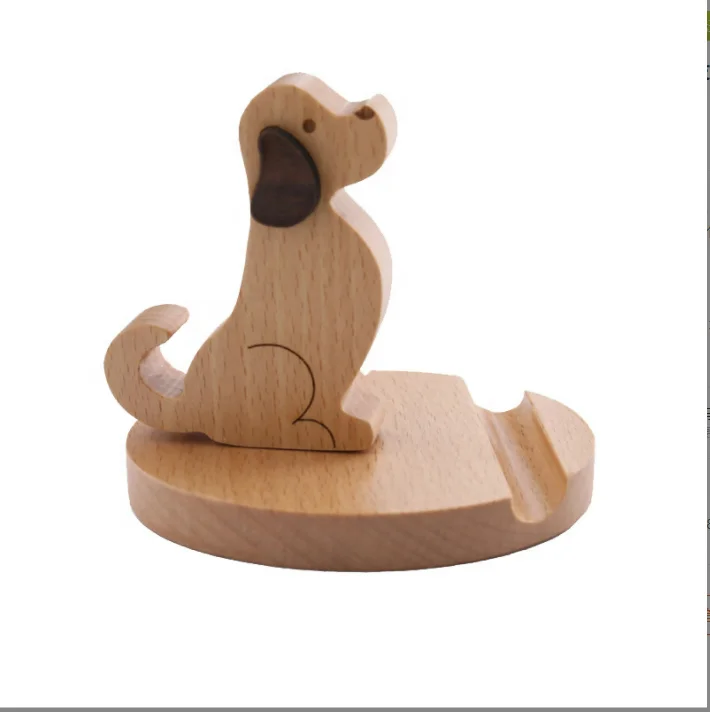 

Exquisite pet-shaped wood carving bracket, suitable for all smart phones and tablet PC brackets, Natural wood color