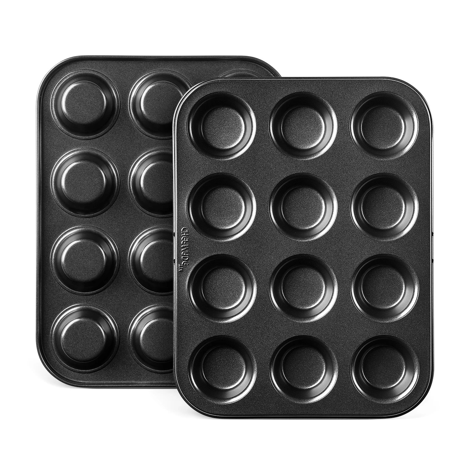 

CHEFMADE Carbon Steel Bakeware 12 Cup Non-stick Round Cupcake Tray Mold Mini Muffin Pan For Oven Baking, Black