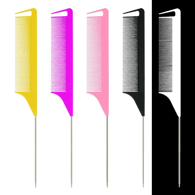 

Custom anti-static plastic hot combs with stainless steel pin tail carbon combs for women, Black, white, pink, purple, yellow