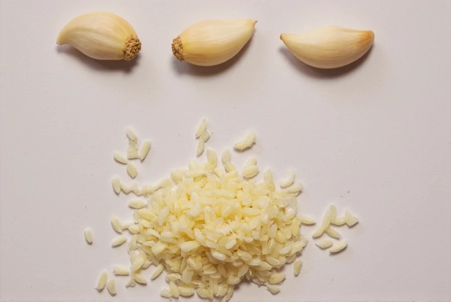 Different garlic preparation methods showing volume differences