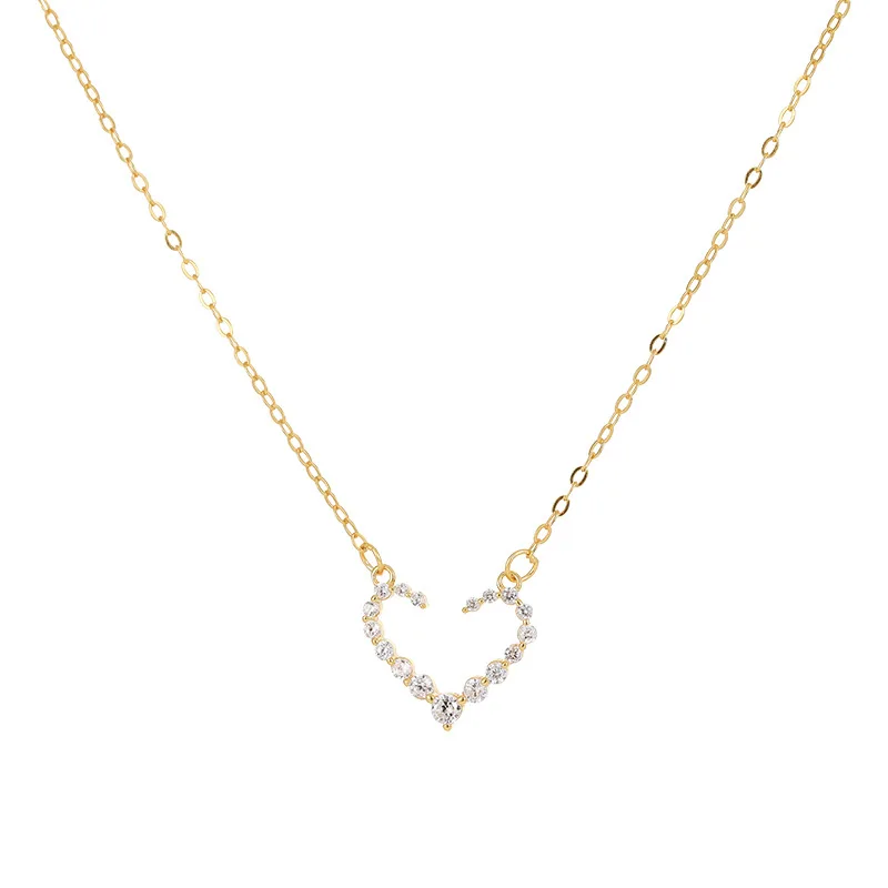 Fashion Pendant Necklaces 925 Sterling Silver Heart Diamond Necklace Hollow Heart Zircon Gold Plated Necklaces for Women