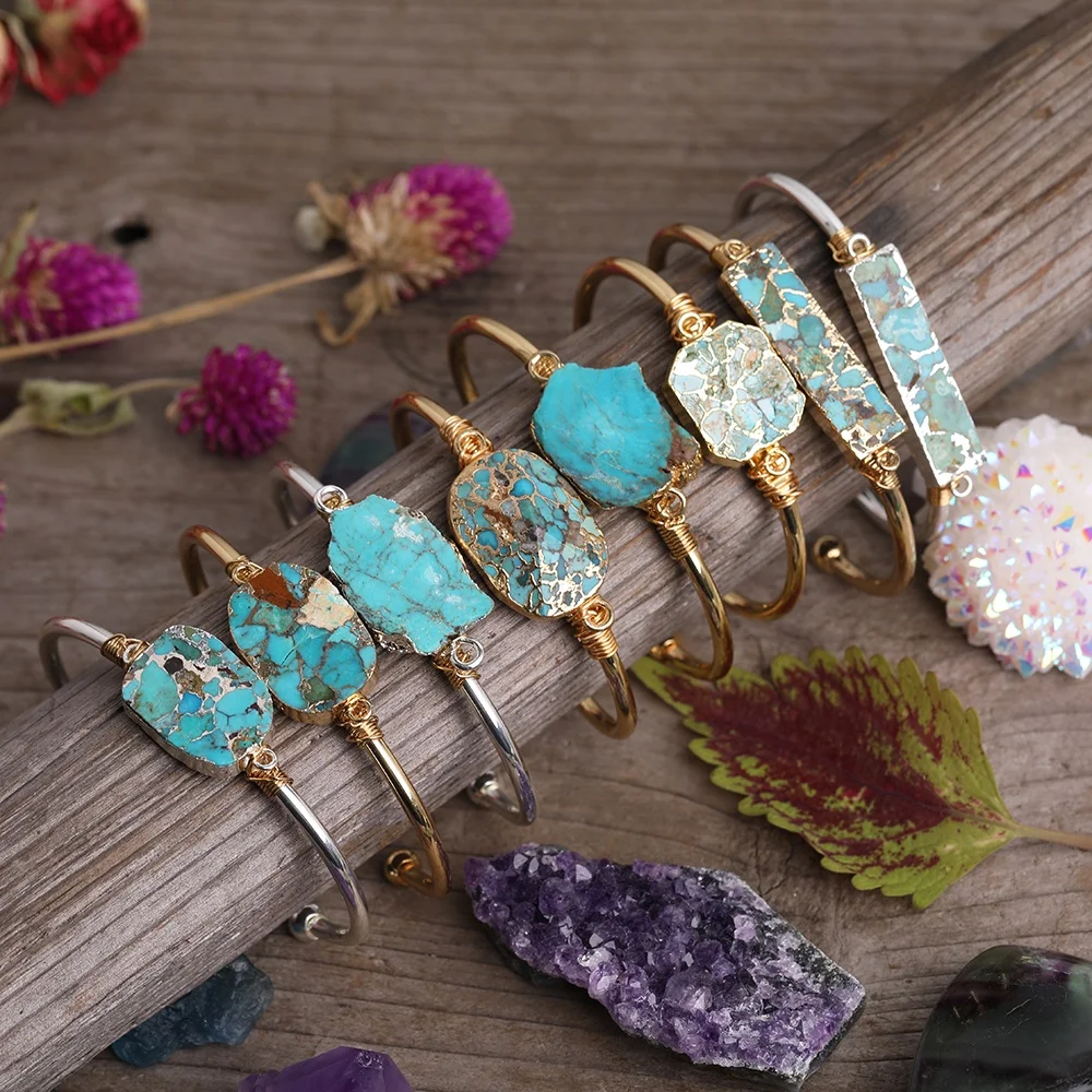 

Fashion Natural Blue Turquoise Bracelet,Natural Gemstone Copper Bangle, As picture