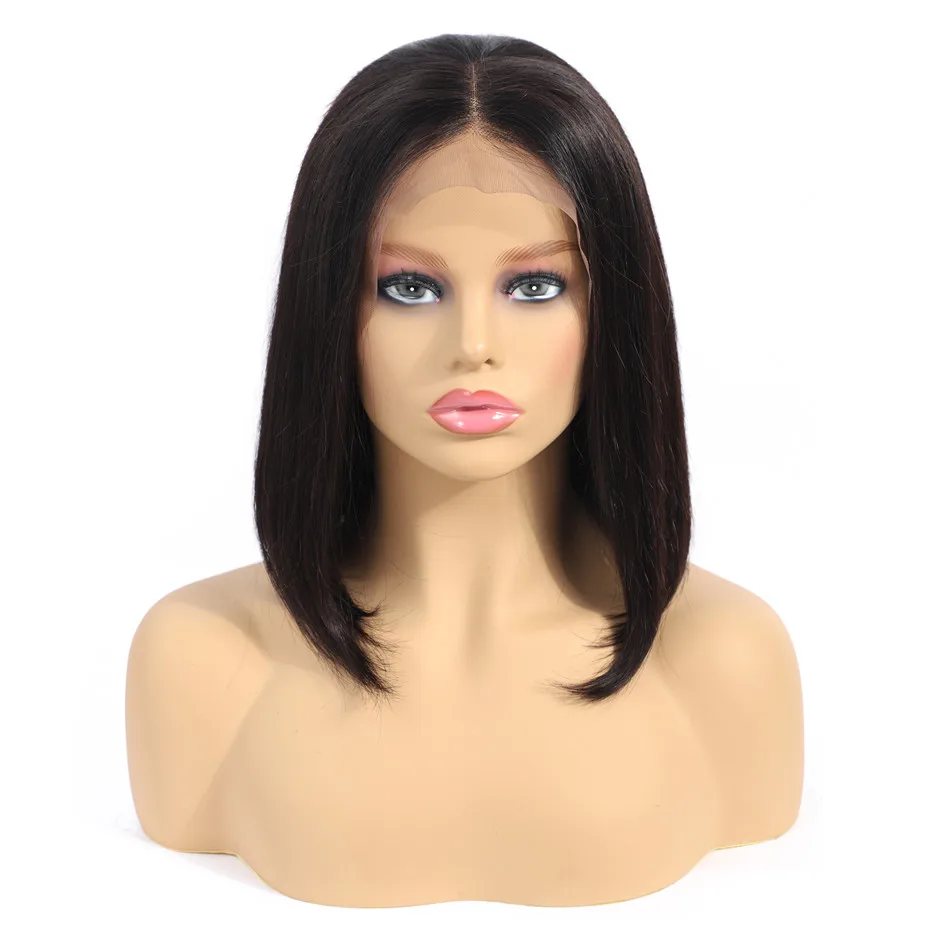 

Pre plucked Brazilian Virgin Cuticle Aligned Short Silky Straight Human Hair 13*4 Lace Front Bob Wigs in Natural Color