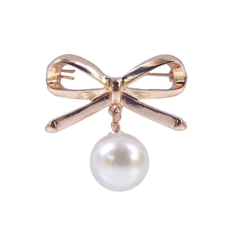 

Buckle Cardigan Sweater Zircon Woolen Coat Fashion Corsage Brooch Pin Crystal Freshwater Pearl Women's Golden Bow NALIANTANGWU