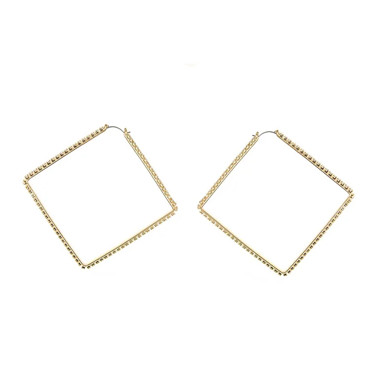 

2020 Women Exaggeration New Luxurious Trendy Fashion Crystal Design Geometric Quadrangle Earrings, Silver,gold