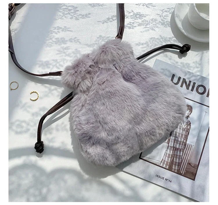 

Simple Design Korea Style Drawstring Plush Cross Body Bag Fashion Shoulder Handbag For Girls, 4 colors