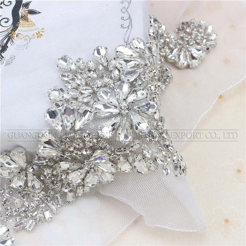 

LG880 Diamond Beaded Evening Dress Wedding Rhinestone Applique for garment, Silver