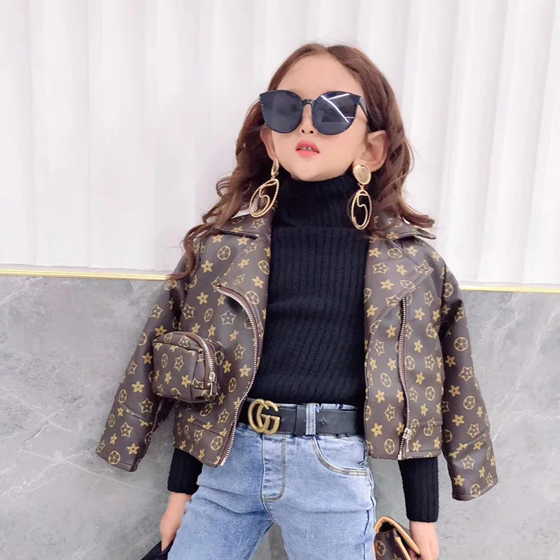 

New Kid Fall Clothing Kids Girls Coat With Big Leather Printing Girls Jacket