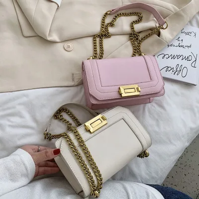 

hot sell women handbag with metal lock fresh color pu leather ins spring summer small square sling crossbody shoulder bag, Black ,purple ,pink ,white