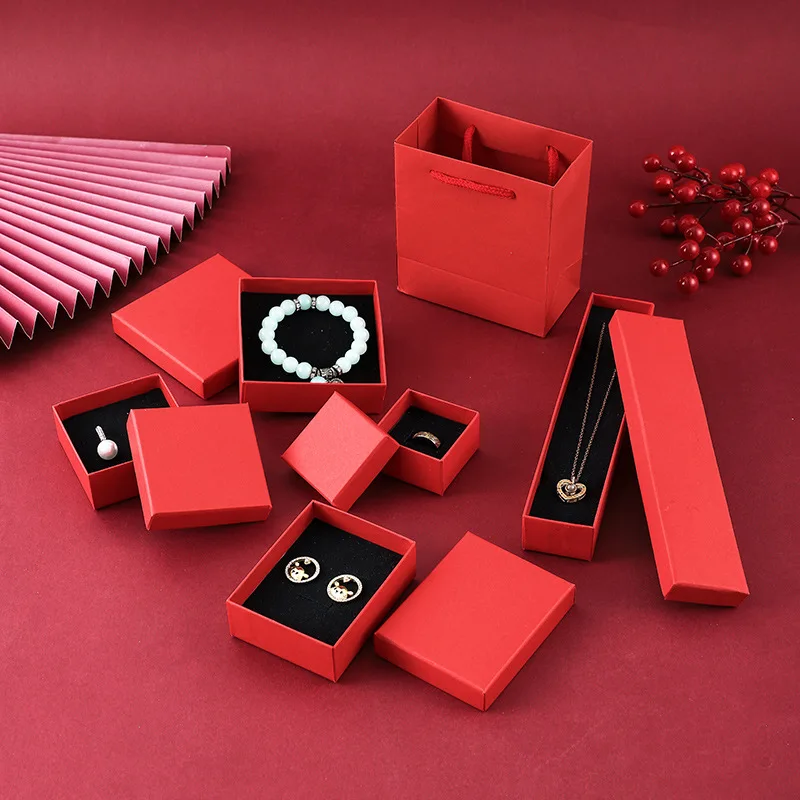 

2023 Support Custom Logo Jewelry Box Red Cardboard Packing Box Ring Necklace Bracelet Earring Jewelry Packaging Box For gifts