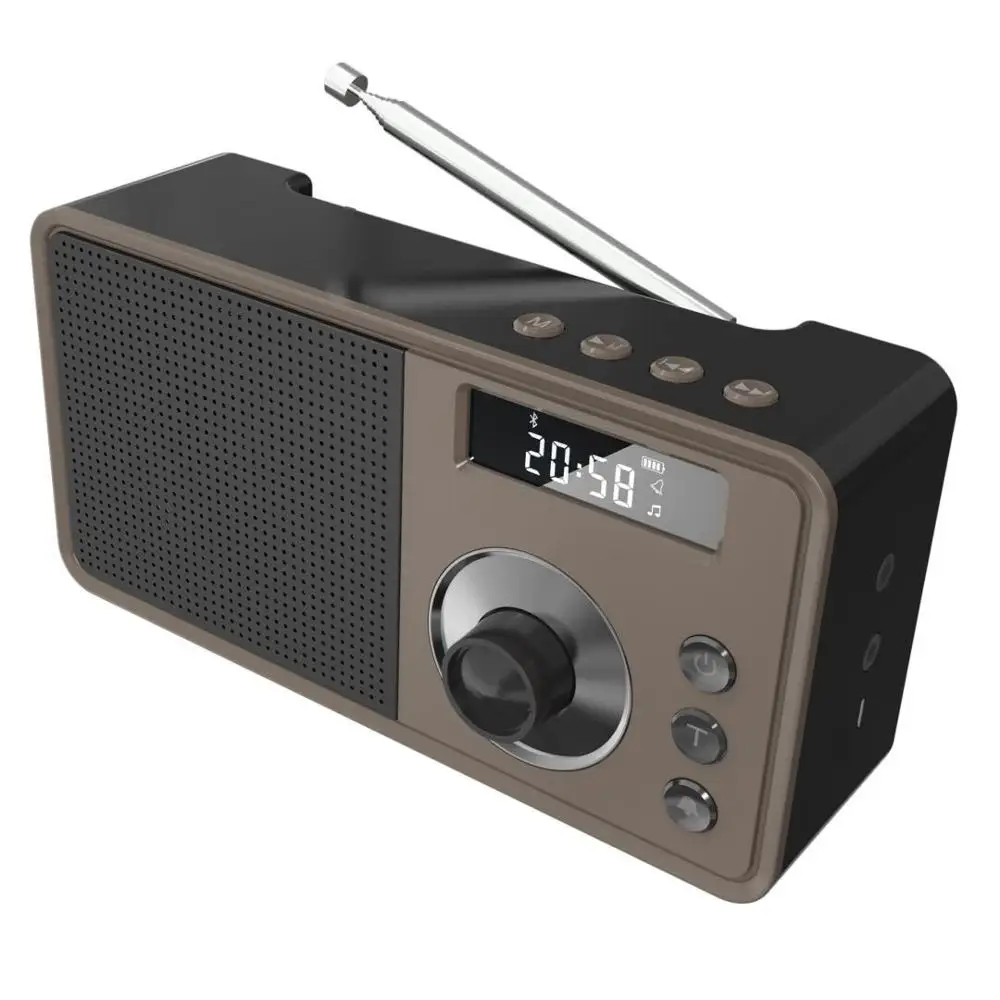 

New rechargeable, AUX, auto scan, preset station multi functions digital dab blue tooth radio, Black/brown