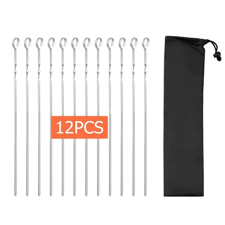 

Set of 12 Long Reusable Flat Stainless Steel 17 inch Barbecue Skewers with Storage Bag, Sliver