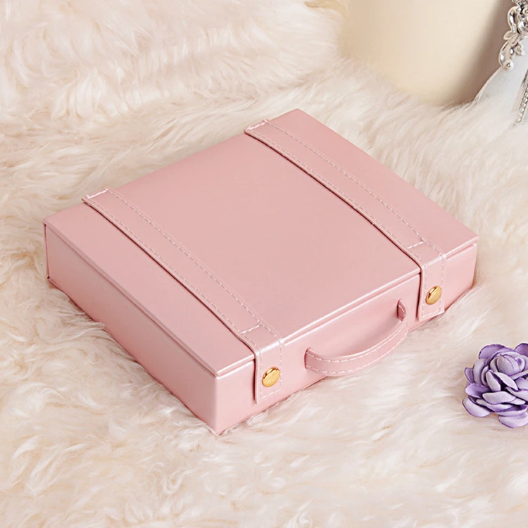

Wholesale Luxury Custom Pu Loakable Princess Portable Jewelry Organizer Mirrored Glass Jewelry Box With Many Compartments, Pink gold (customized)