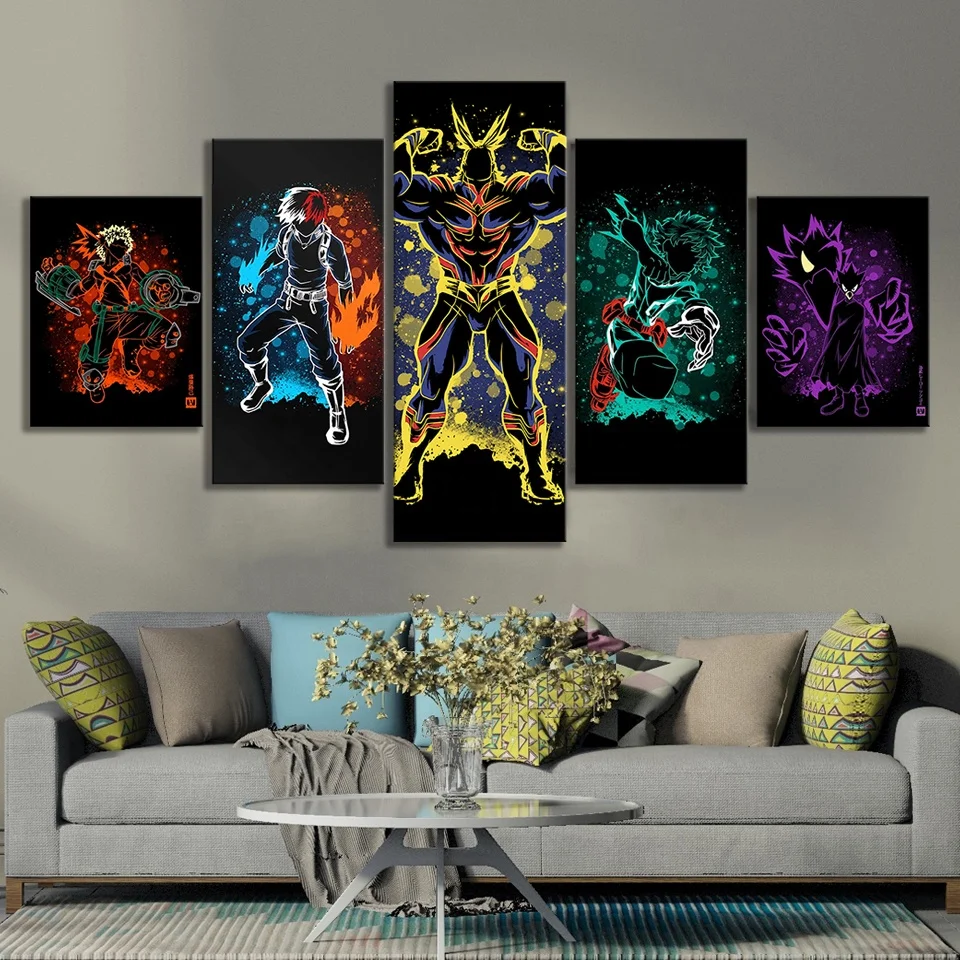 

5pcs Boku No Hero Academia Anime Poster Abstract Wall Art Paintings My Hero Academia Comics Art Wall Decor Painting, Multiple colours