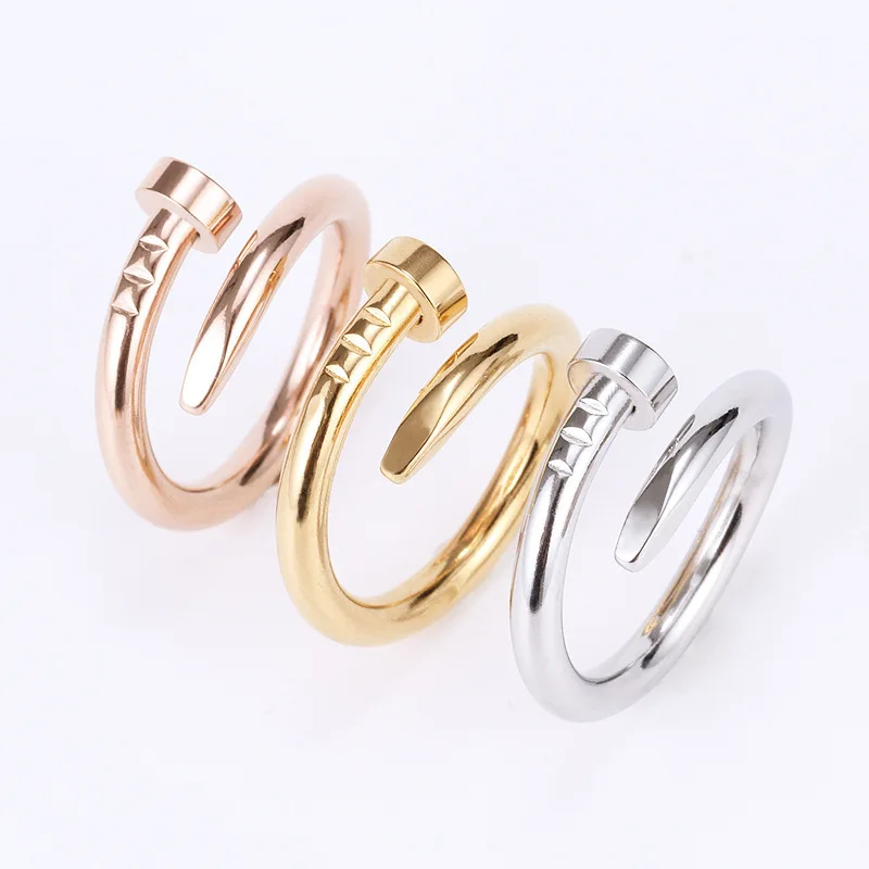 

new nail titanium steel ring female finger ring popular stainless steel gold plated ring, Three colors