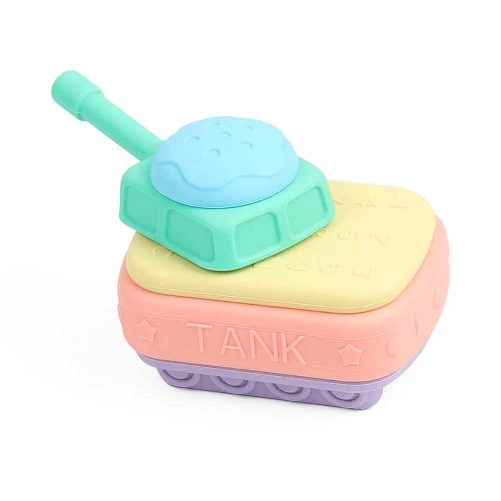 

Silicone Baby Early Education Learning Toys Set Wholesale Soft Sensory Silicon Kids Tank Building Block Stacking Toy