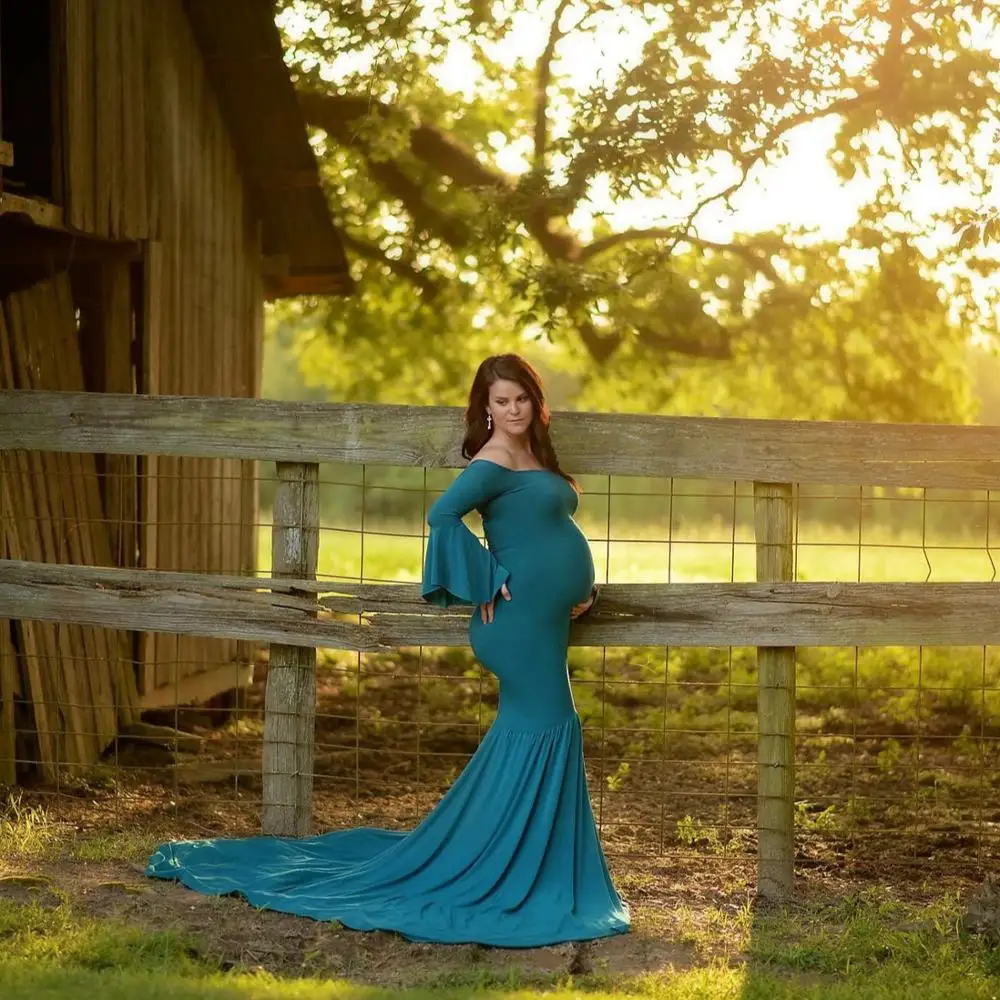 

Professional Maternity Full Length Dresses Off Shoulder Maternity Dresses For Photoshoot, Picture