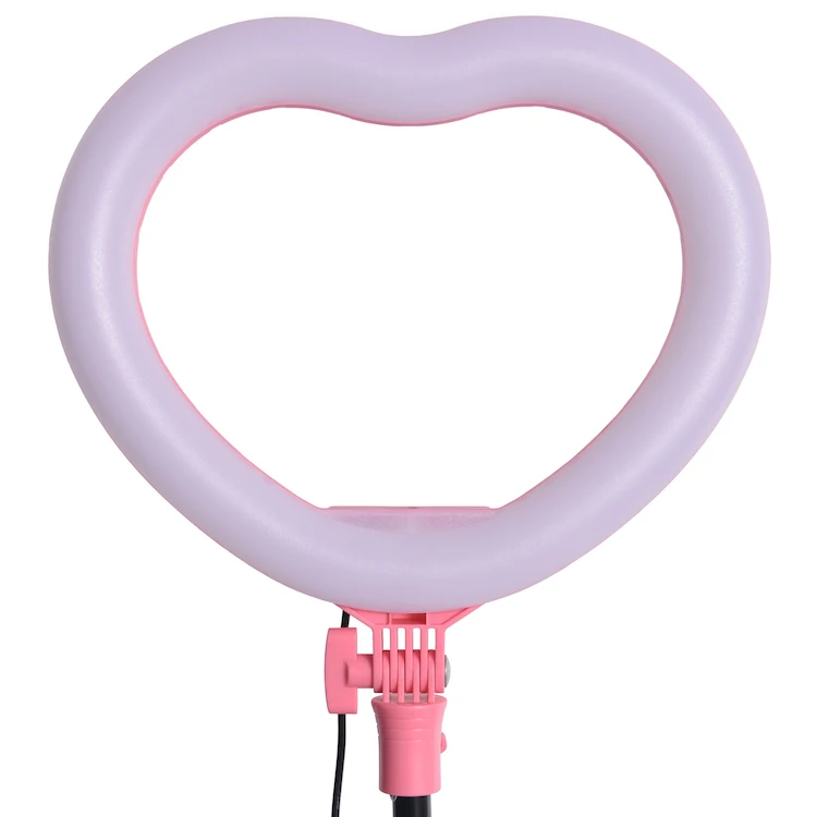 

Photographic Lighting Beauty Makeup LED Lamp Live Streaming 10 inch Heart Shaped Pink Ring Light with Tripod Stand