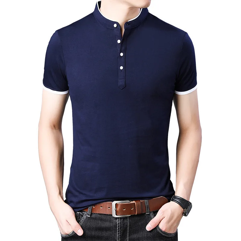 

Men Polo Soft Cotton Short Sleeve T Shirt Summer All-Match Casual Mandarin Collar T-Shirt