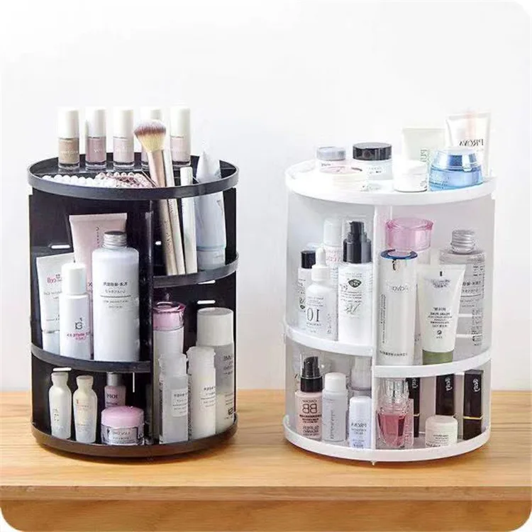 

High Quality 360 Degrees Rotatable Acrylic Makeup Organizer Cosmetic,Large Capacity Transparent Cosmetic Storage Box Rack, Black, white, transparent