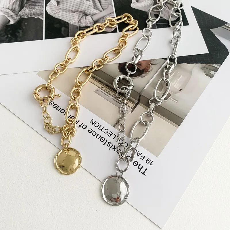 

Retro thick chain disc necklace ins hip hop fan simple wild clavicle chain necklace short female