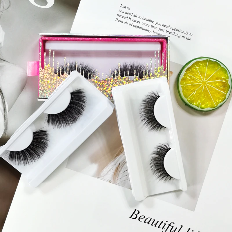 

Black natural thick long reusable fake faux mink eyelashes with custom logo top