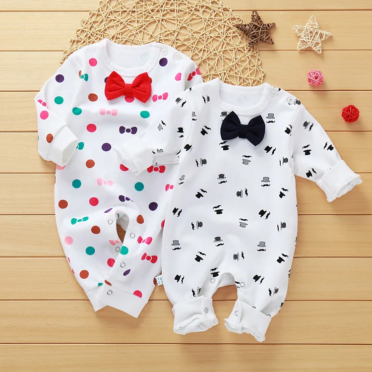 

ecowalson Baby Jumpsuit Autumn Clothing Newborn Cotton Clothes Infant Long Sleeved Rompers Baby Boys Bow Tie Roupa Pajama