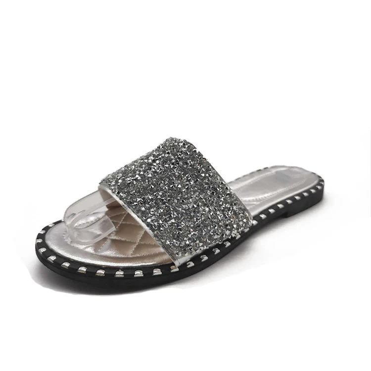 

one word plus size round toe flat glitter casual women's slippers women beach shoes