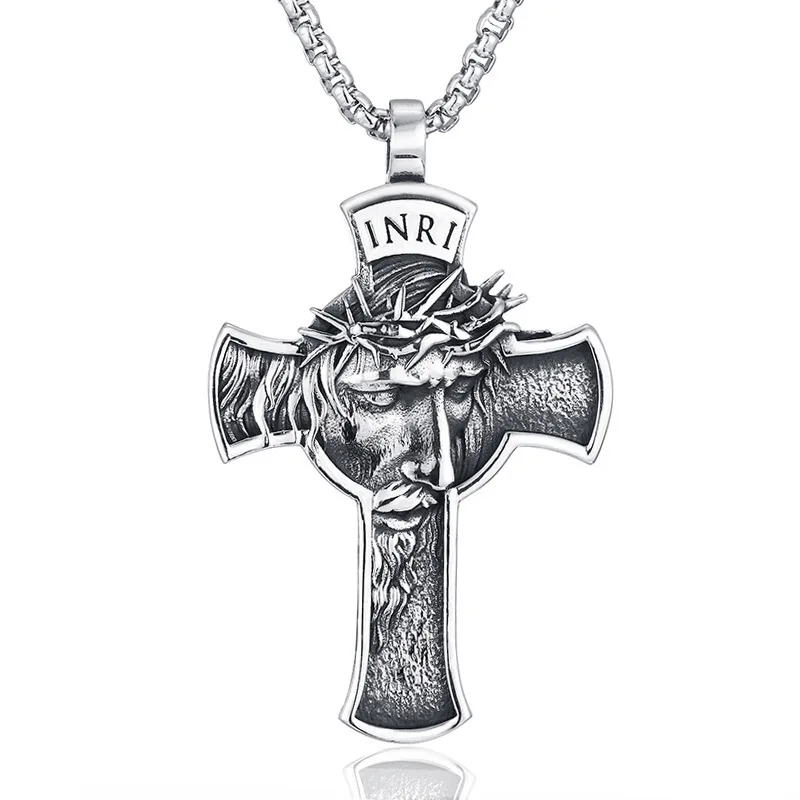 DAIHE Fashion Mens Christian Jewelry barbed wire necklace jesus cross pendant necklace