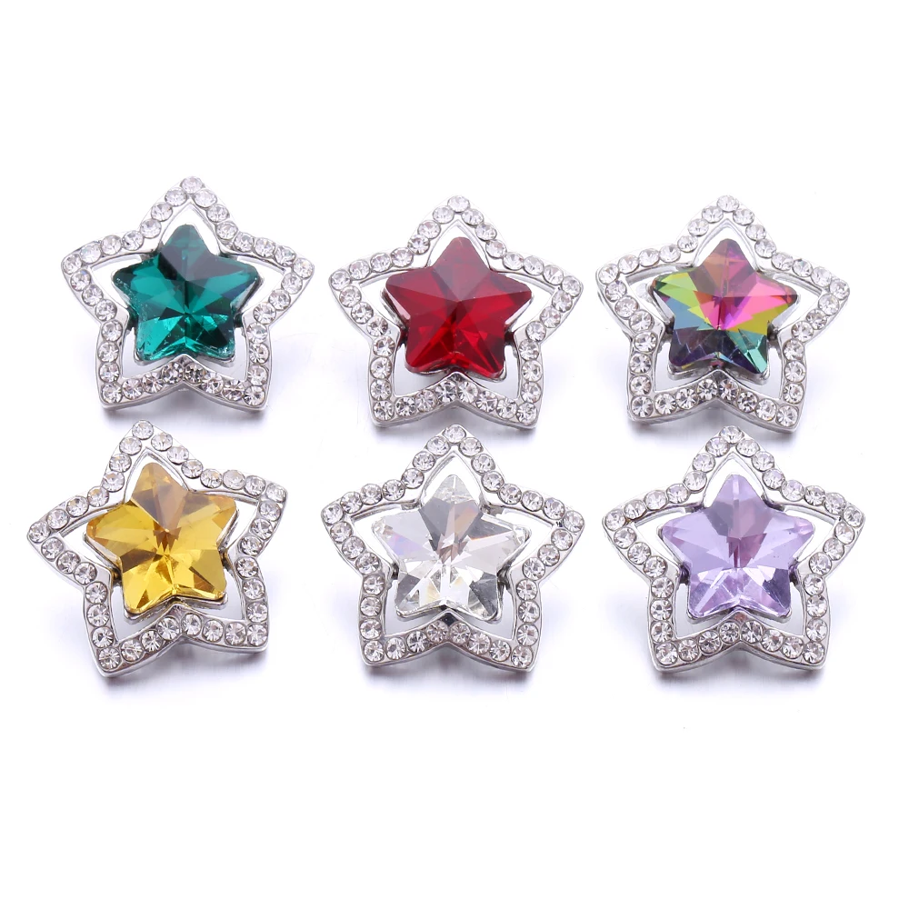 

18MM Snap Button Jewelry Star Rhinestone Snap Buttons Fit Leather Snap Bracelet Bangle Charms Women Men Jewelry
