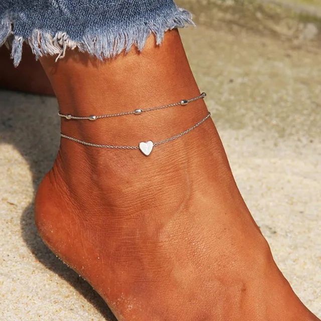 

New Heart Female Anklets Barefoot Crochet Sandals Foot Jewelry Leg New Anklets On Foot Ankle Bracelets For Women Leg Chain