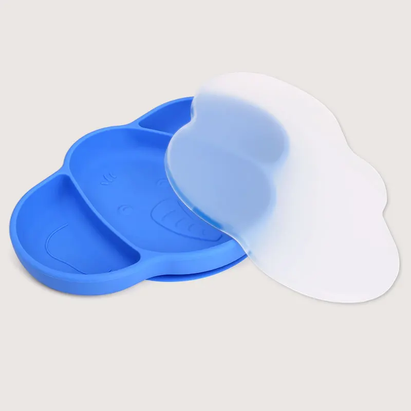 

Kids Tableware Divided Suction Elephant Plate Silicone Baby-safe Food Grade Silica Gel Unbreakable Tight Sucker Plate with Cover