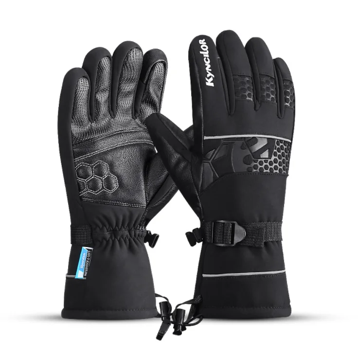 

outdoor sports thickened PU leather waterproof and cold proof cycling touch screen warm ski gloves, Black/gray
