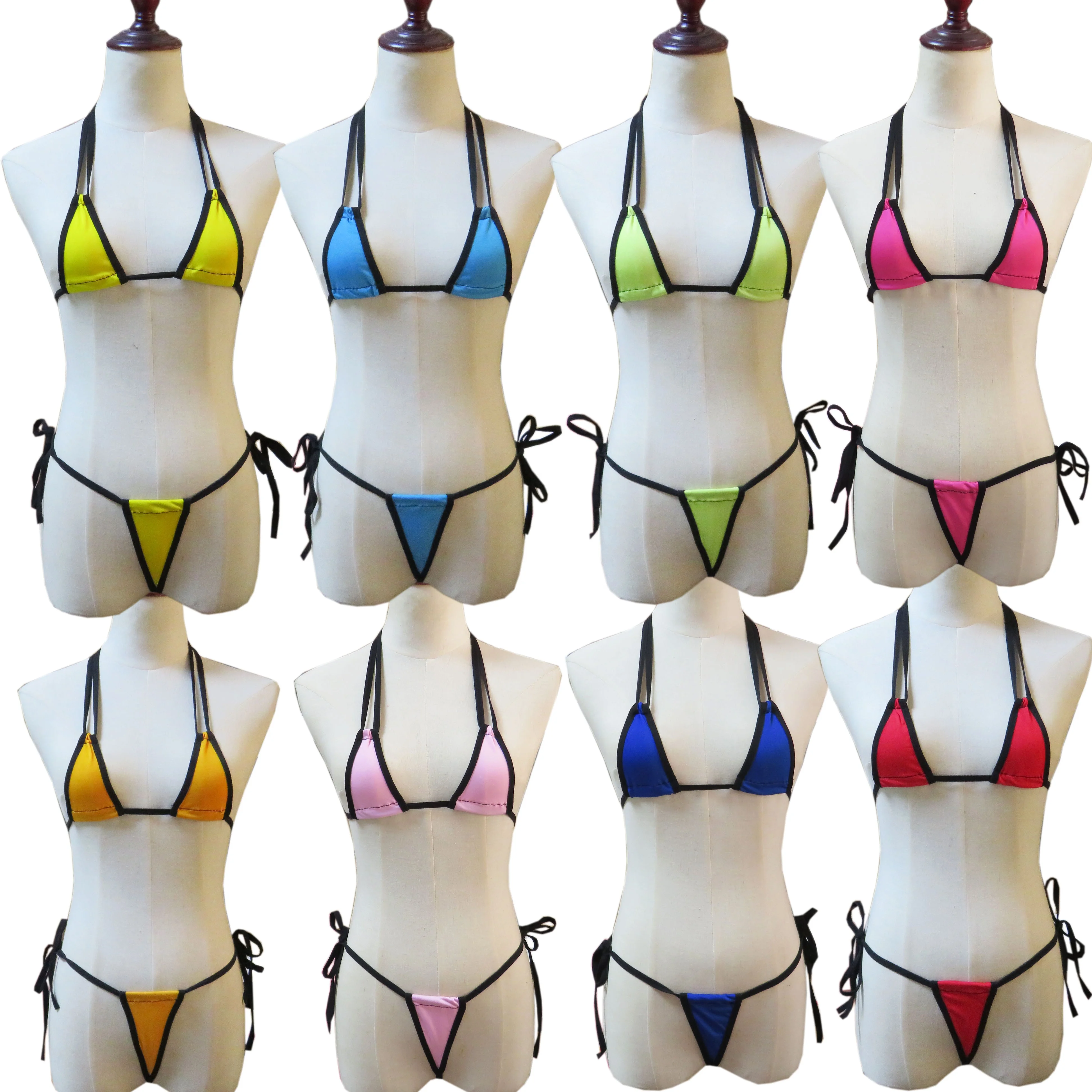 

Sexy Lingerie 2 Piece Halter Neck Bikini Lingerie Set Mini Bikini Open Micro Bra Top Briefs Panties For Women, As photo