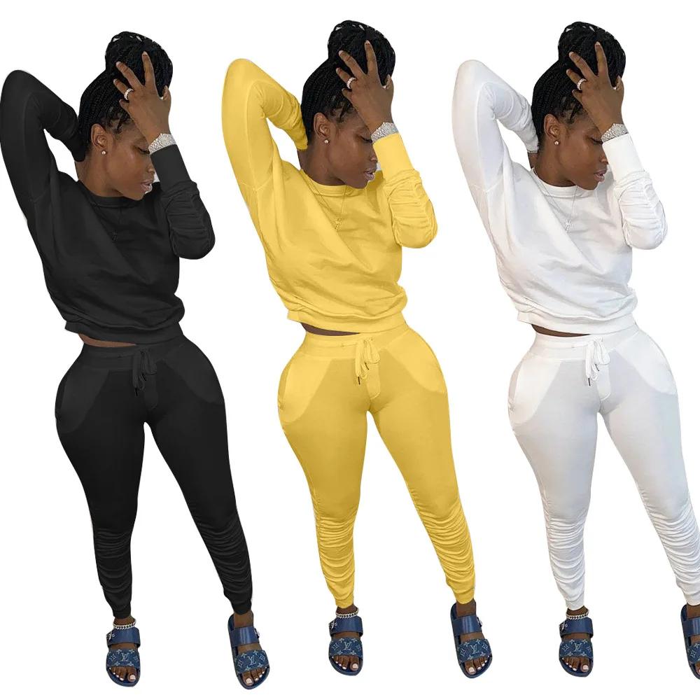 

Fall Winter Women Long Sleeve Ruched Pullover Top Drawstring Sweatpants 2 Piece Tracksuits Set sweatsuit vendor