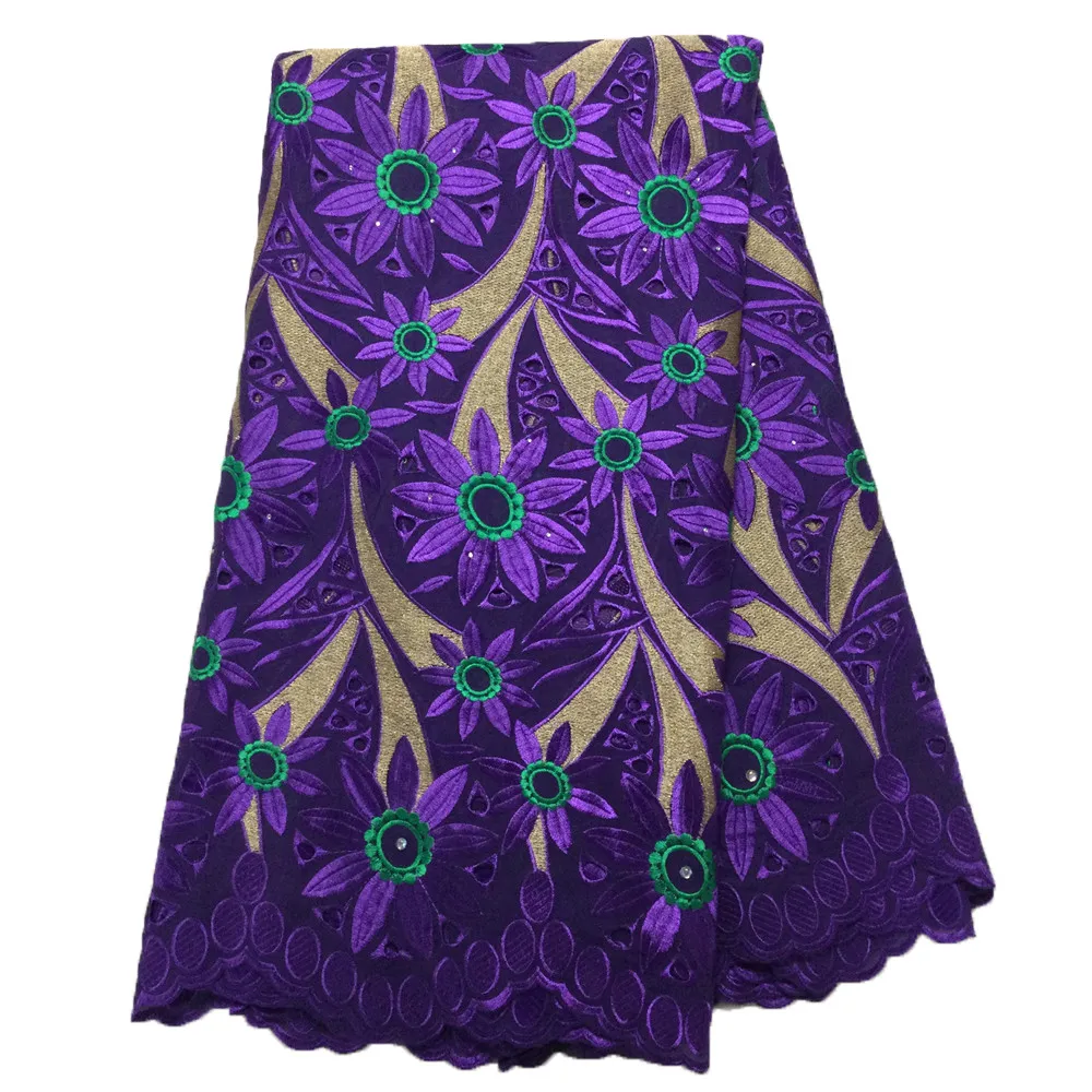 

Beautifical purple dry lace embroidery cotton african tissu for dress embroidery ML2R305