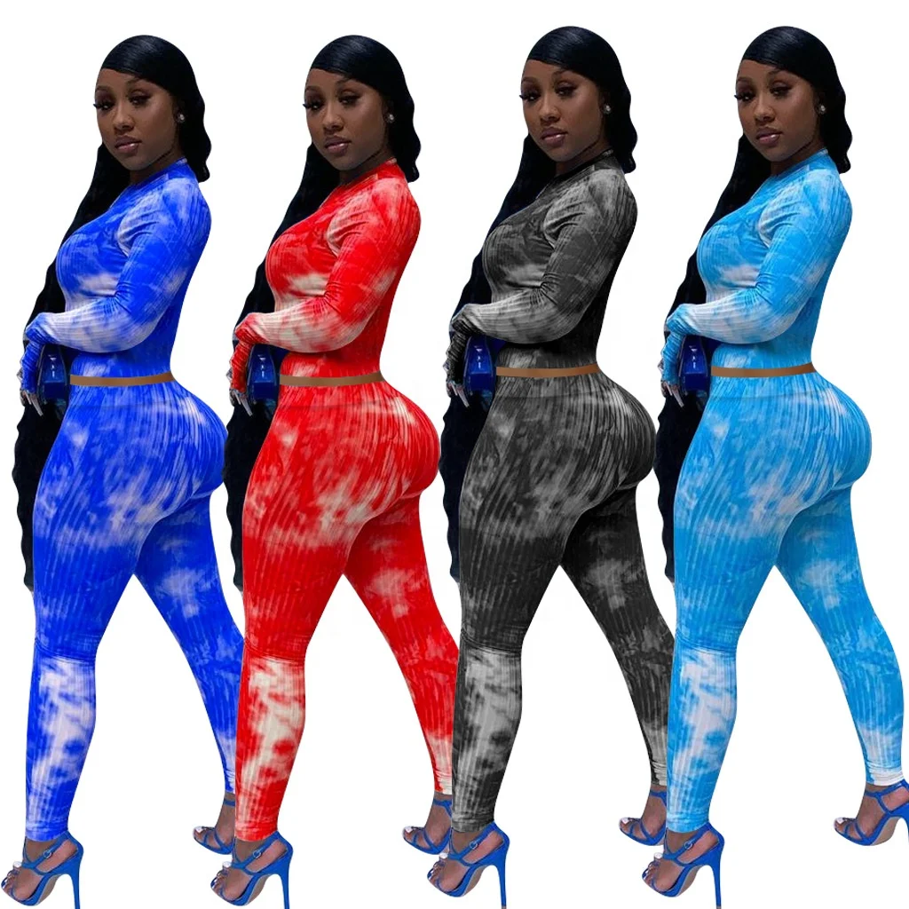 

2020 autumn fall fashion women's plus size clothing zipper jacket + trousers suit tie-dye two-piece suit 2021 new arrivals, 4 colors