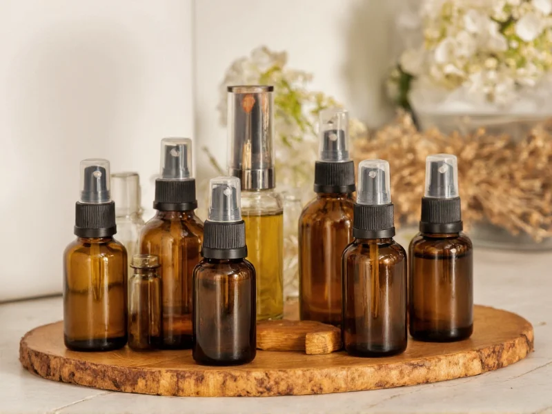 Essential oil bottles arranged for natural perfume making
