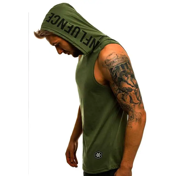 

2020 Men's casual Polyester hoodie tank top print,sleeveless letter printing mens hooded tank tops, Customized color